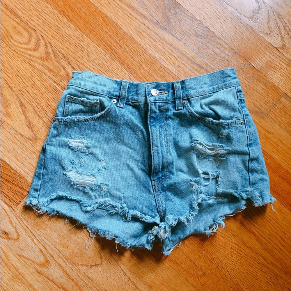 Zara Light Wash High Rise Jean Shorts